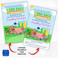 2 unique options included for 2 per page half sheet flyers for community yard sale events shown with info page and tear off or cut off options
